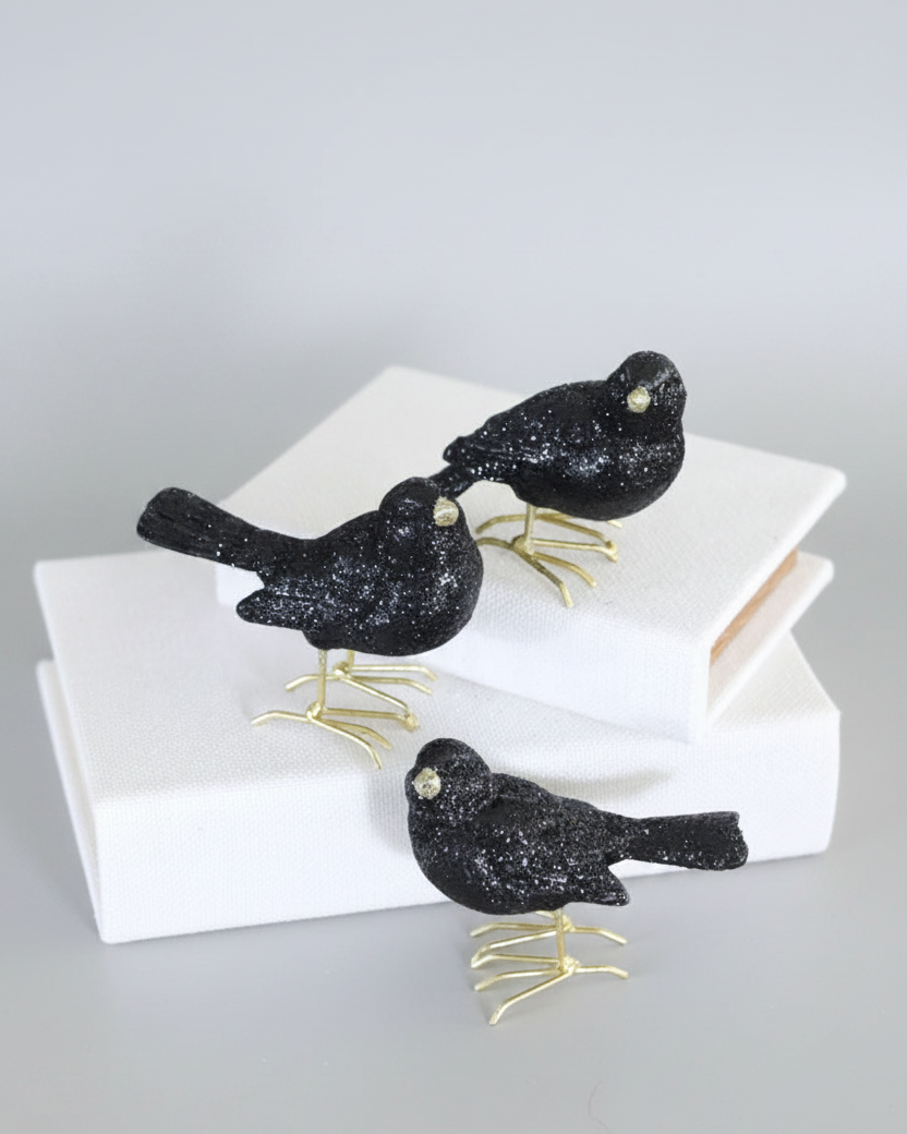 Glittered Black Resin Bird