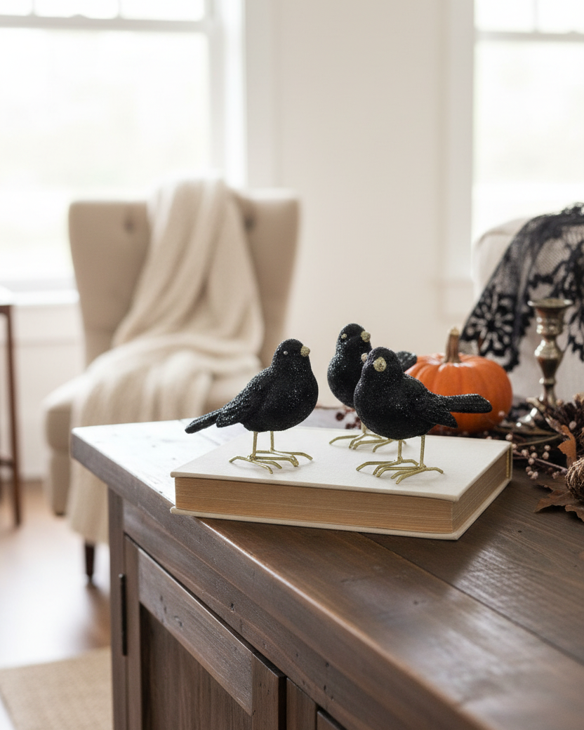 Glittered Black Resin Bird