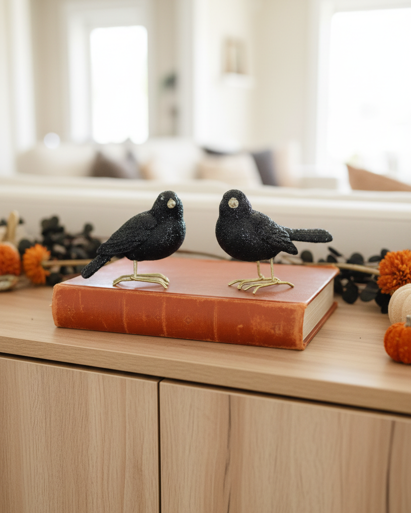 Glittered Black Resin Bird