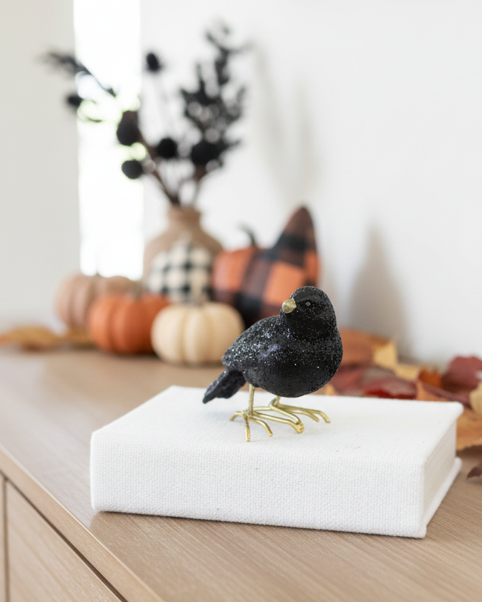 Glittered Black Resin Bird