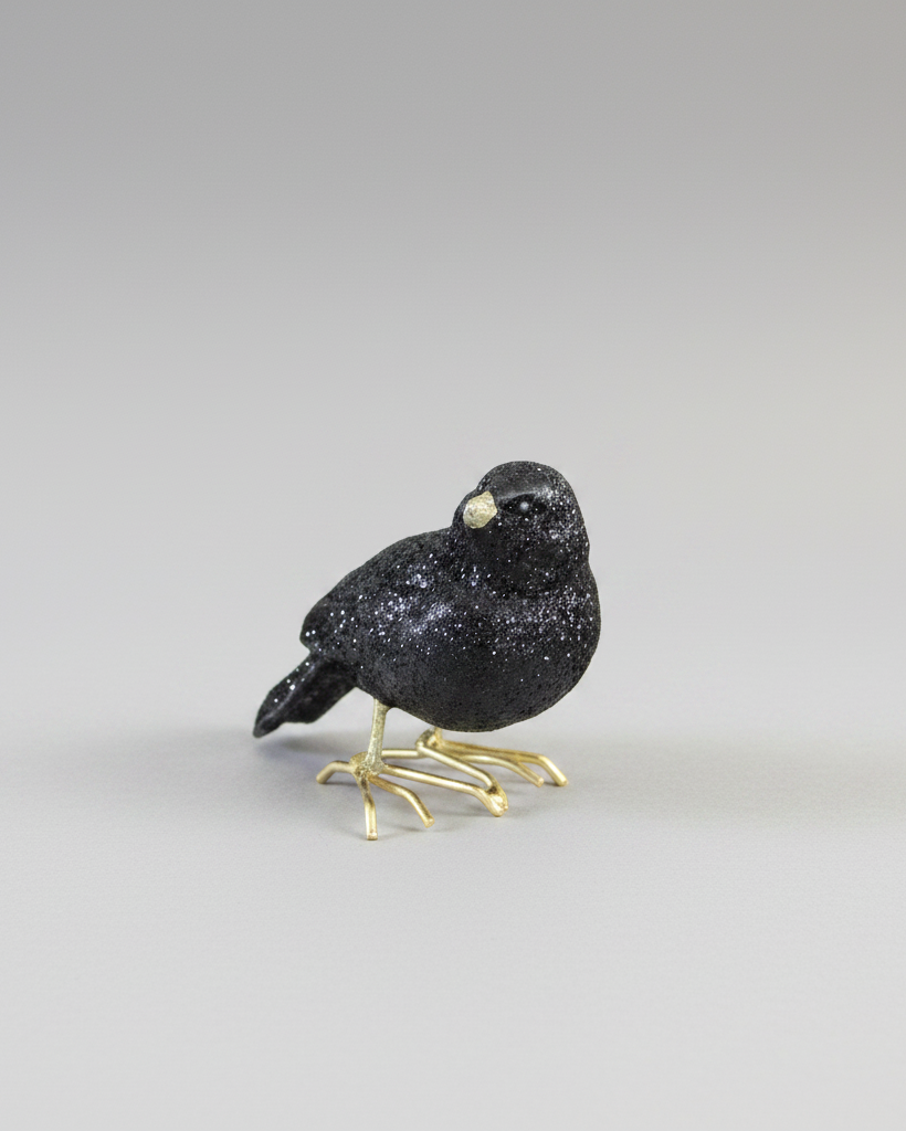 Glittered Black Resin Bird