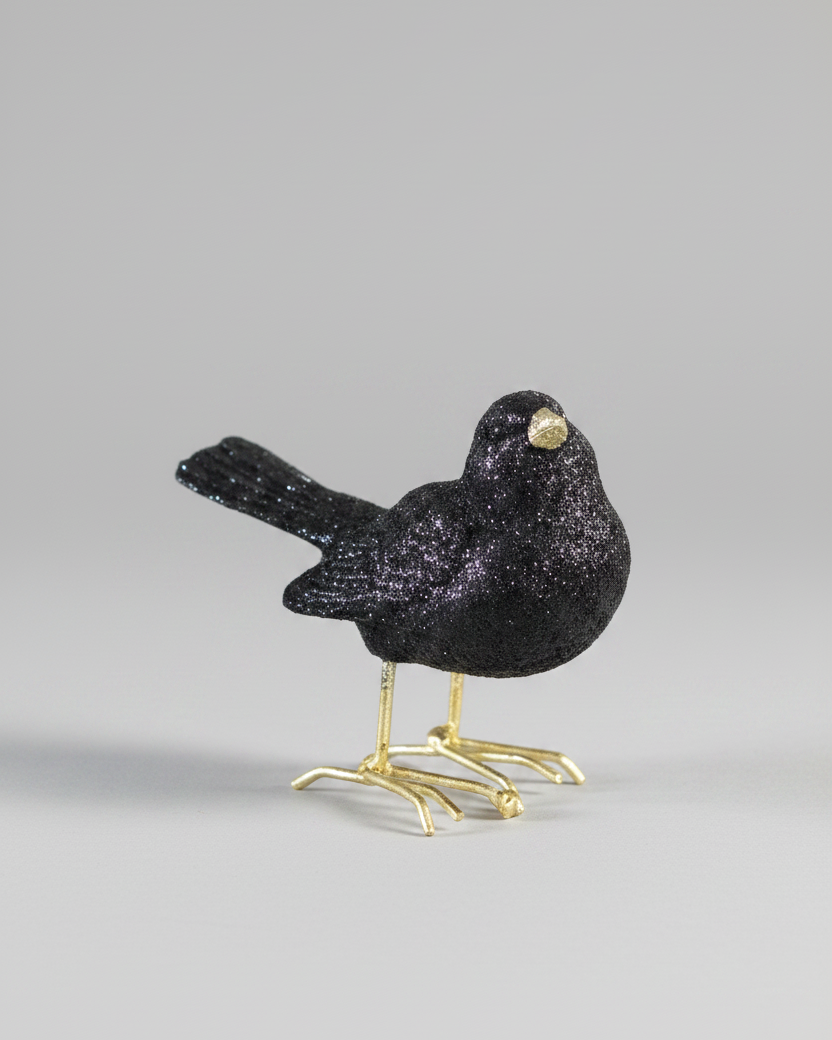 Glittered Black Resin Bird