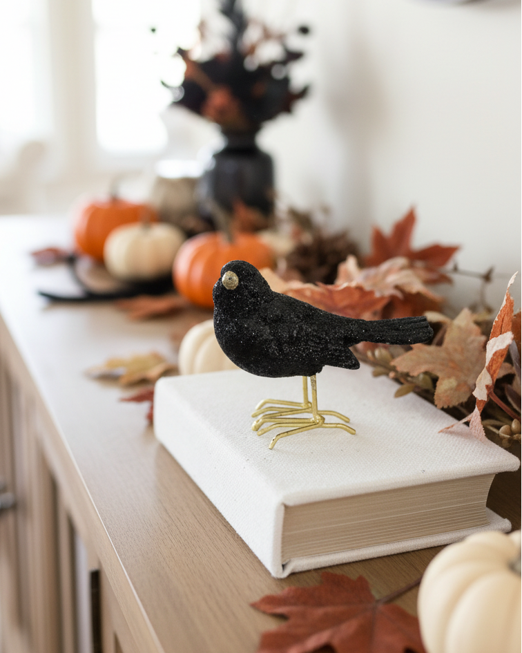 Glittered Black Resin Bird
