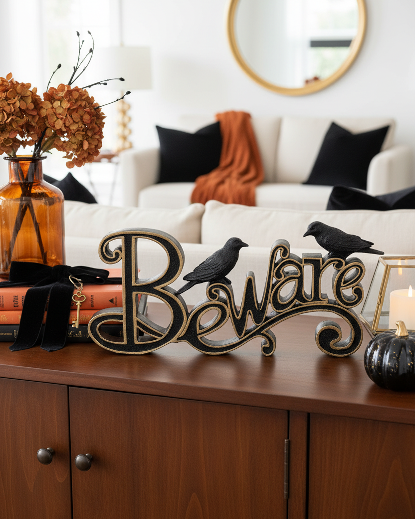 Black and Gold Resin Beware Cutout