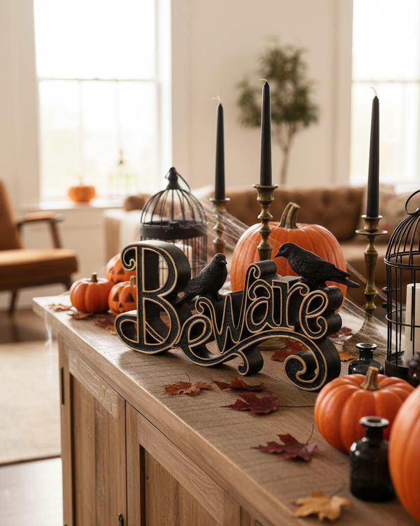 Black and Gold Resin Beware Cutout