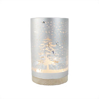 Lighted Glass Snowy Forest Design Lantern White