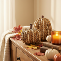Brown Braided Corn Husk Pumpkin