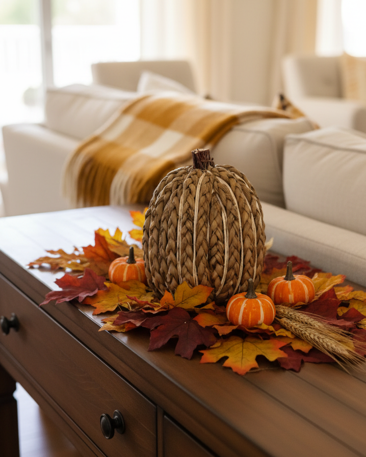 Brown Braided Corn Husk Pumpkin
