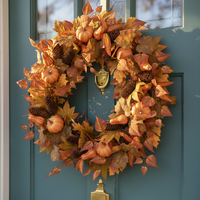 Fall Leaves Gourds and Pumpkins Wreath 24"