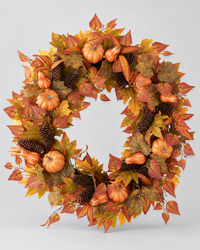 Fall Leaves Gourds and Pumpkins Wreath 24"