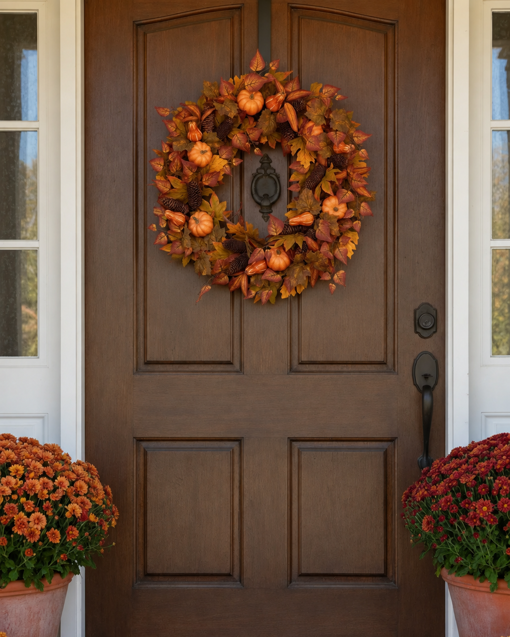 Fall Leaves Gourds and Pumpkins Wreath 24"