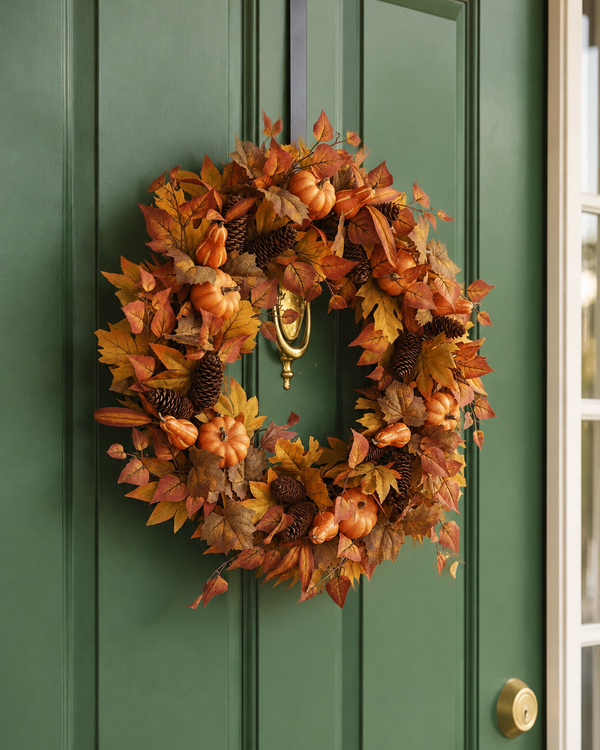 Fall Leaves Gourds and Pumpkins Wreath 24"