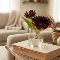 Sunflower in Vase With Faux Water Burgundy Real Touch