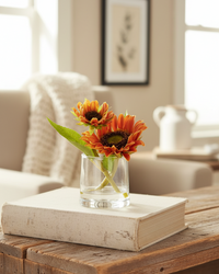 Sunflower in Vase With Faux Water Orange Real Touch