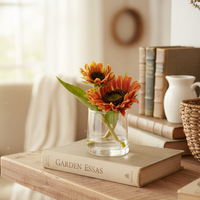 Sunflower in Vase With Faux Water Orange Real Touch