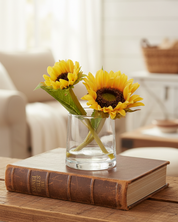 Sunflower in Vase With Faux Water Yellow Real Touch