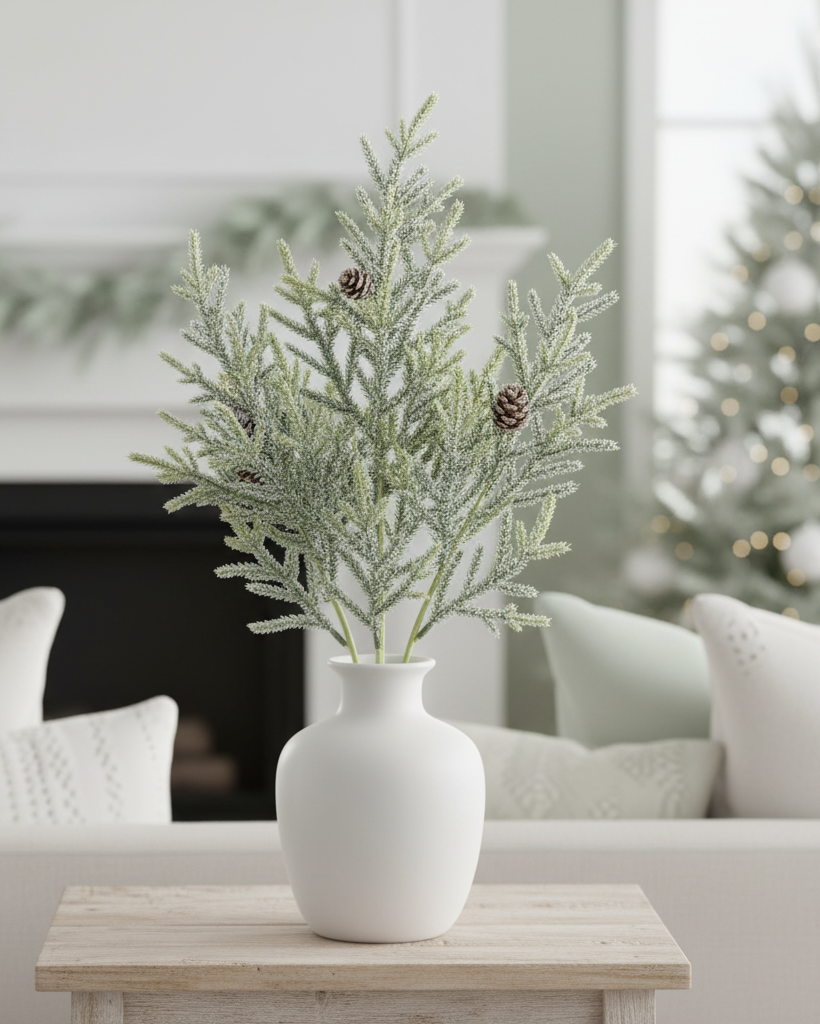 Snowy Juniper Stem With Mini Pinecones 25"