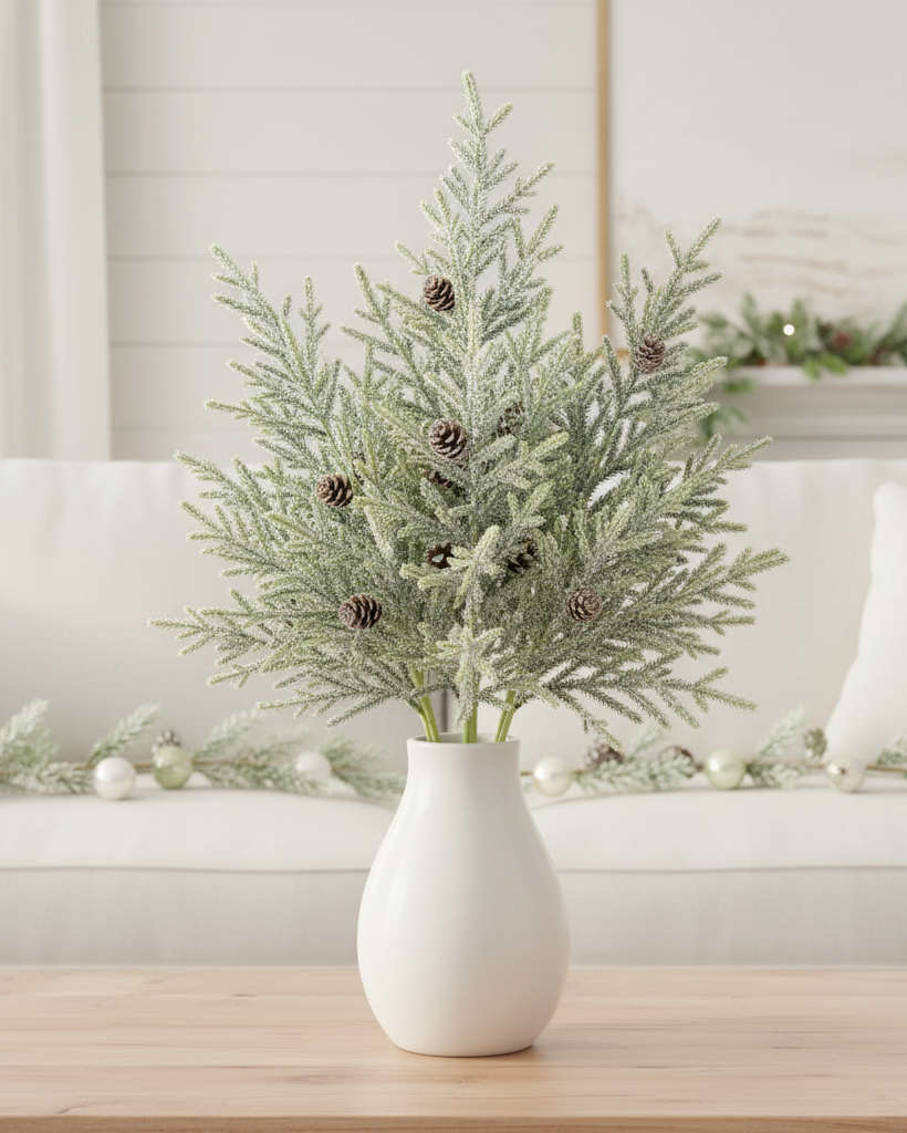 Snowy Juniper Stem With Mini Pinecones 25"