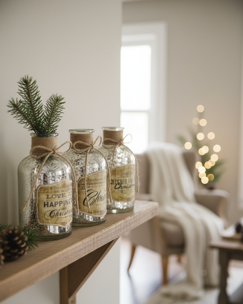 Mercury Glass Vintage Christmas Bottles