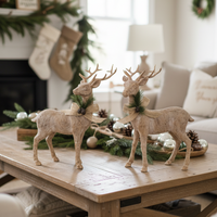 Natural Wood Look Resin Reindeer With Bow