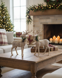 Natural Wood Look Resin Reindeer With Bow