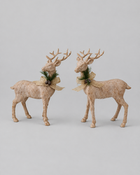 Natural Wood Look Resin Reindeer With Bow
