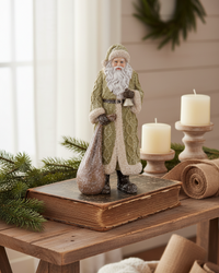 Glittered Resin Santa in Olive Green Coat