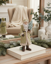 Glittered Resin Santa in Olive Green Coat