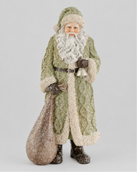 Glittered Resin Santa in Olive Green Coat