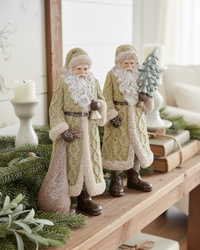 Glittered Resin Santa in Olive Green Coat