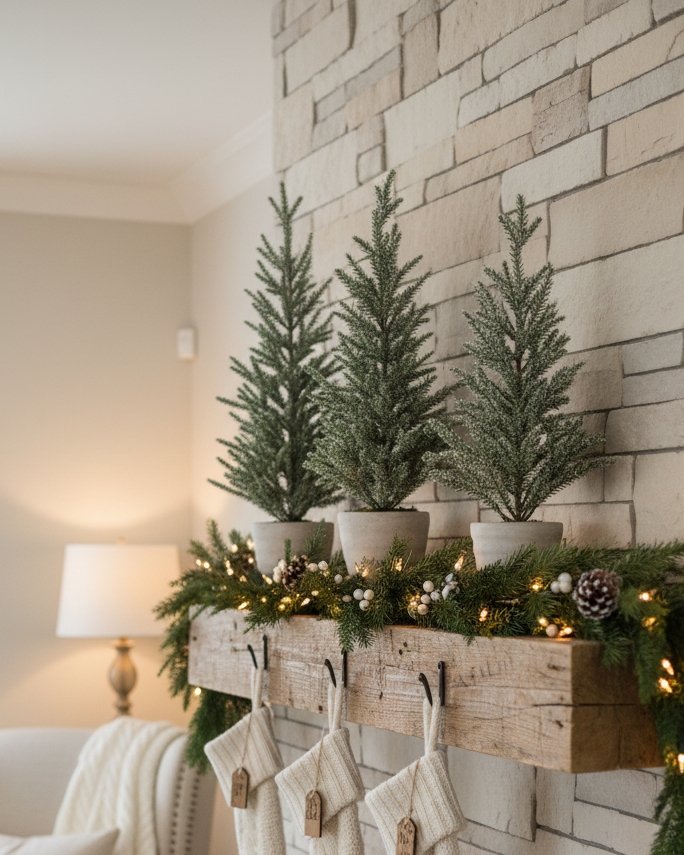 Snowy Pine Trees in Grey Cement Pot