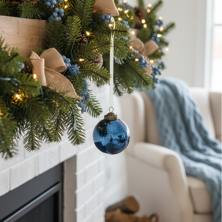 Crackled Blue Mirror Glass Ornament