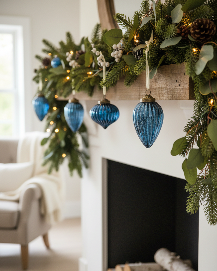 Crackled Blue Glass Drop Ornament