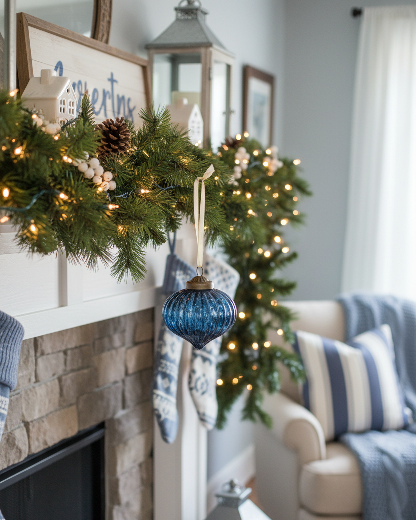 Crackled Blue Glass Drop Ornament