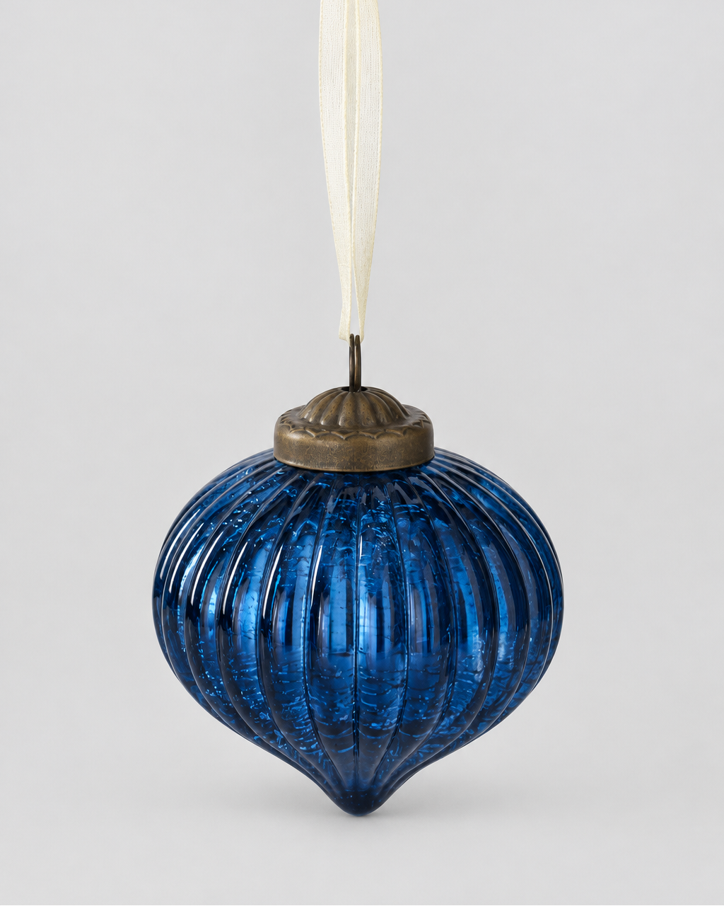 Crackled Blue Glass Drop Ornament