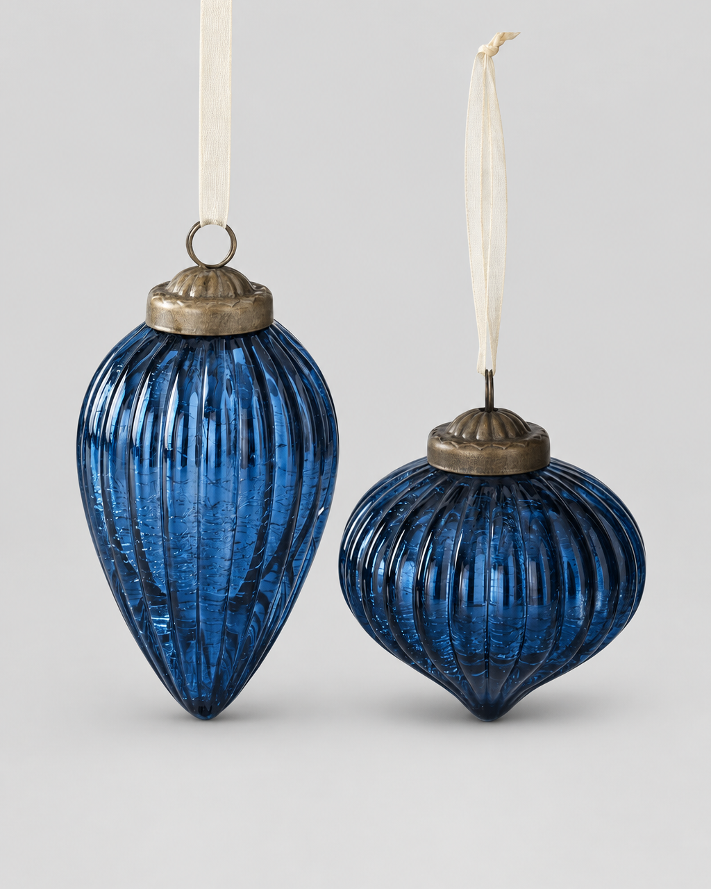 Crackled Blue Glass Drop Ornament