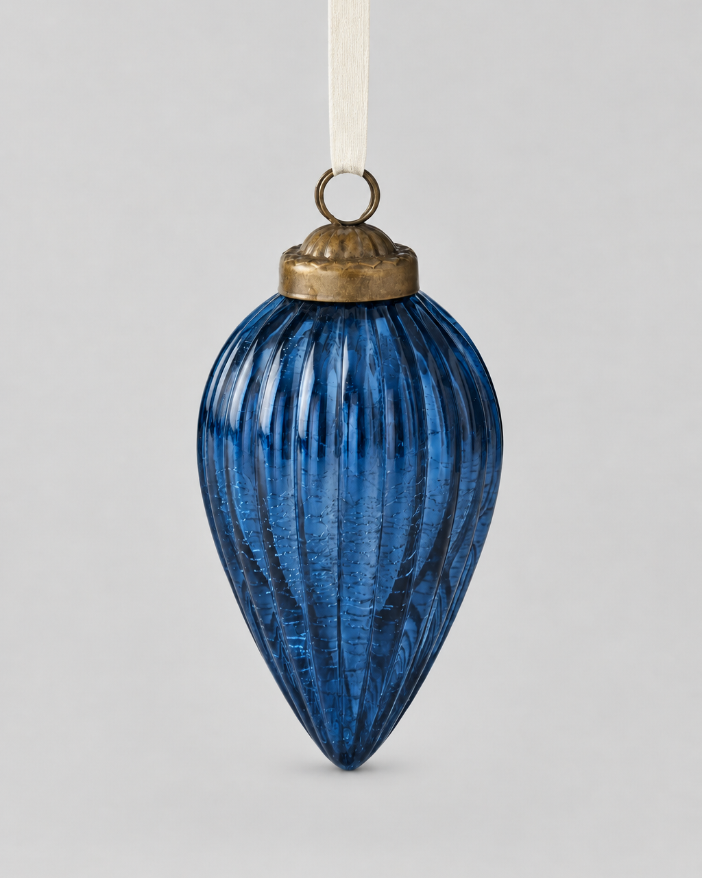 Crackled Blue Glass Drop Ornament