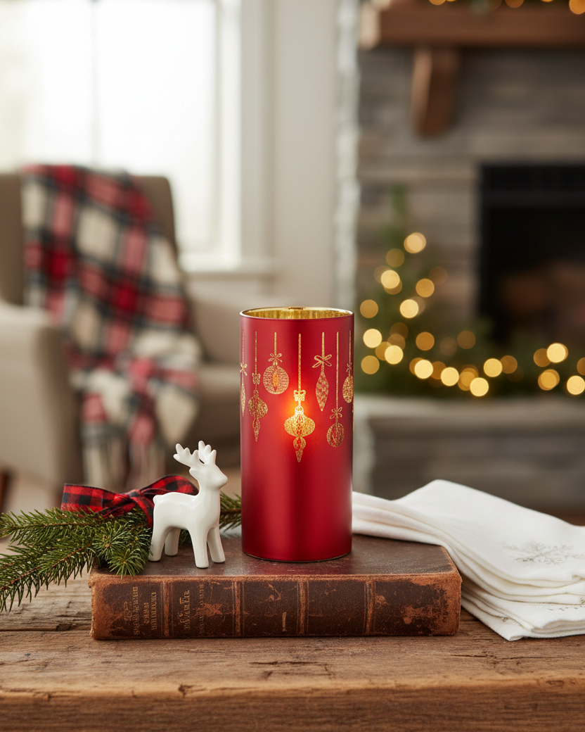 Rotating Red Laser Engraved Ornament Scene LED Cylinder