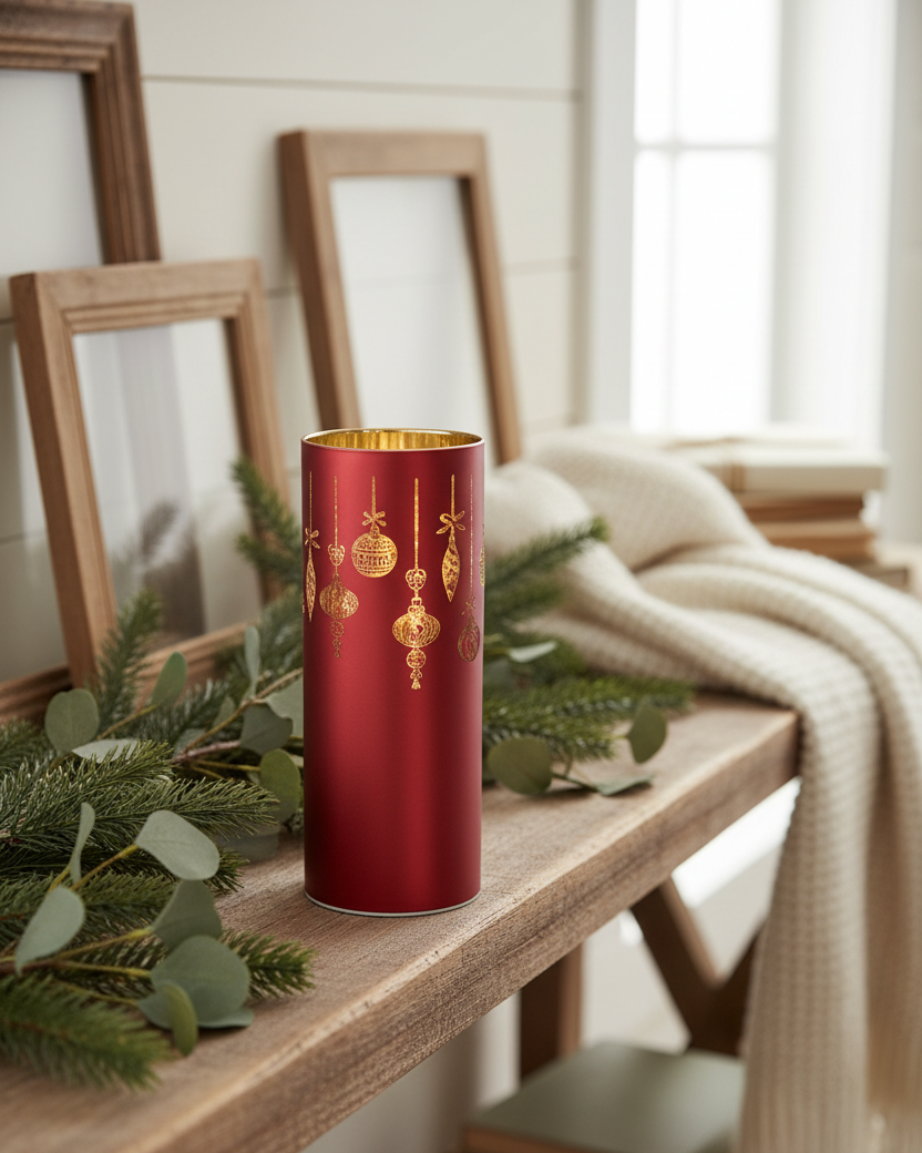 Rotating Red Laser Engraved Ornament Scene LED Cylinder
