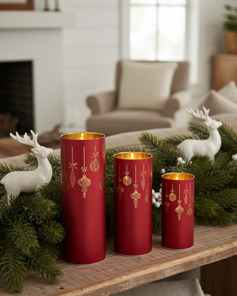 Rotating Red Laser Engraved Ornament Scene LED Cylinder