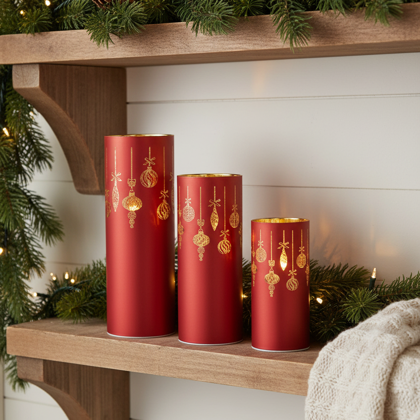 Rotating Red Laser Engraved Ornament Scene LED Cylinder
