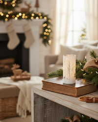 Rotating White Laser Engraved Winter Scene LED Cylinder