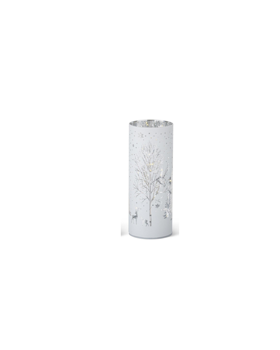 Rotating White Laser Engraved Winter Scene LED Cylinder