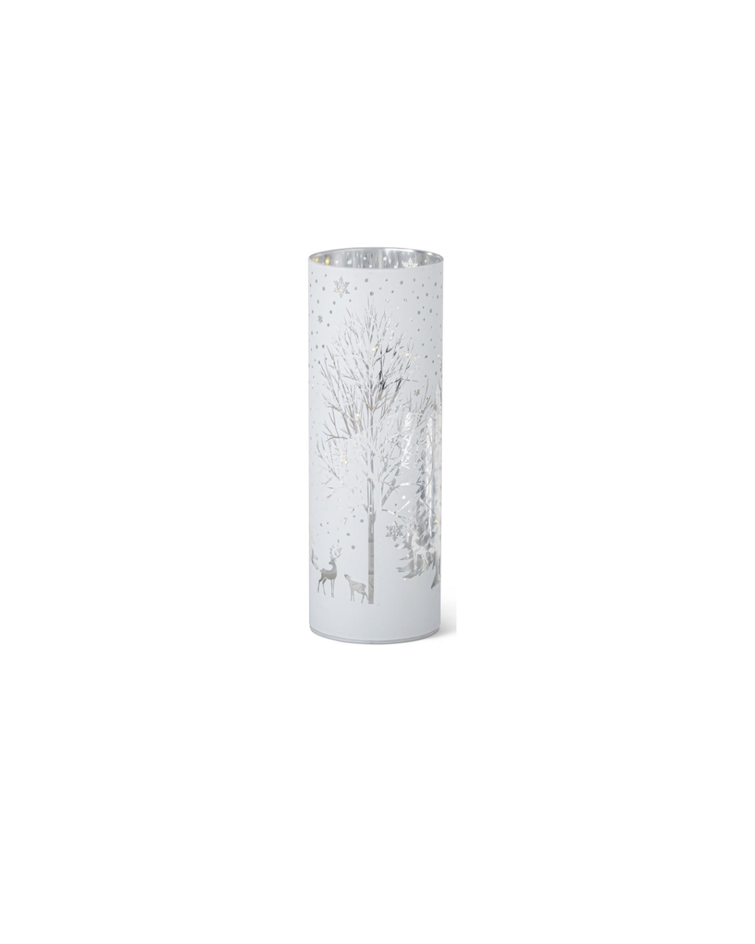 Rotating White Laser Engraved Winter Scene LED Cylinder