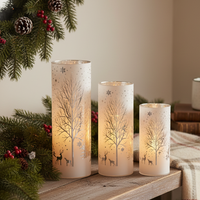 Rotating White Laser Engraved Winter Scene LED Cylinder