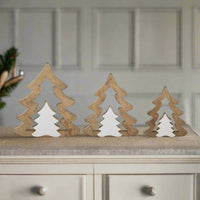 Wood Trees With White Enameled Cutout Centre