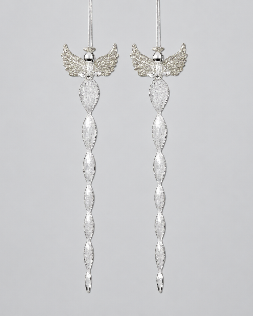 Glass Icicle Angel Ornament 12"H