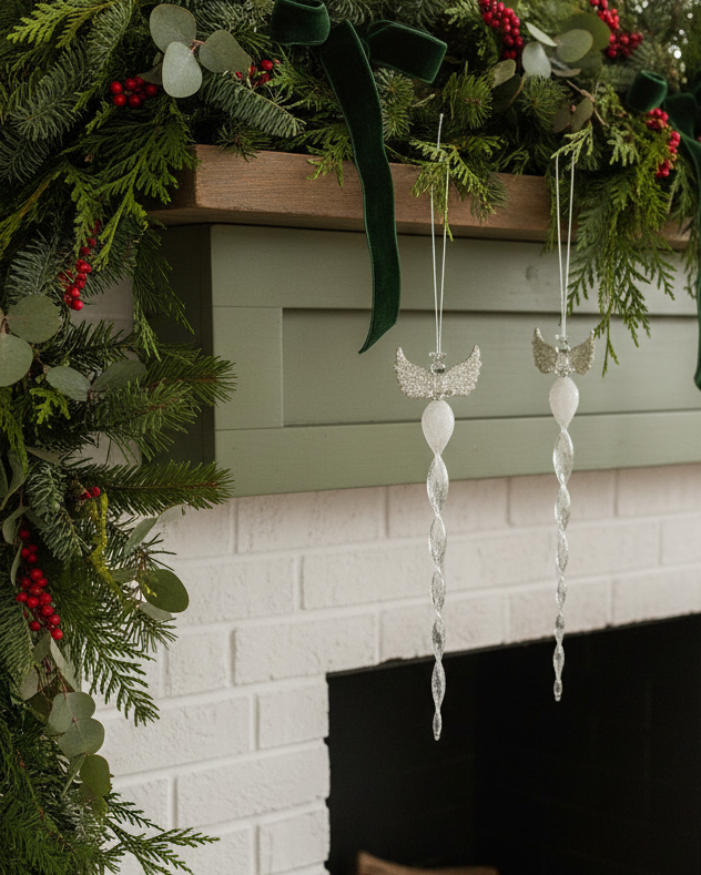 Glass Icicle Angel Ornament 12"H