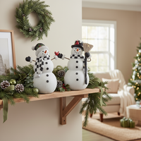 White Glittered Resin Woodgrain LED Snowman