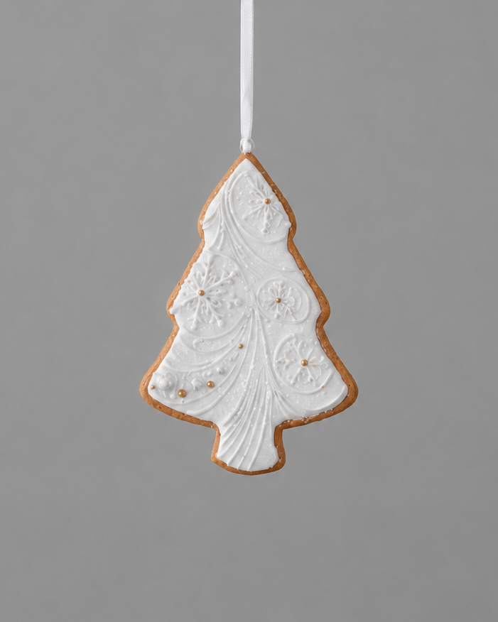 White Glittered Gingerbread Ornament